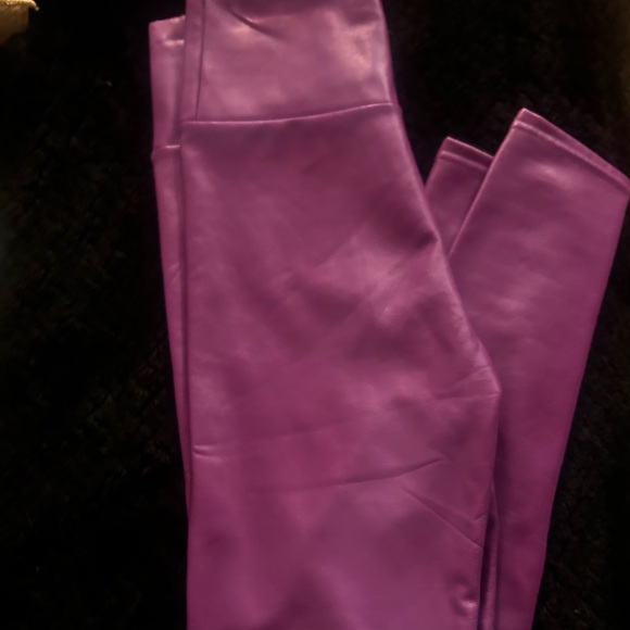Purple Women's Faux Leather Pants, XS - Picture 2 of 8